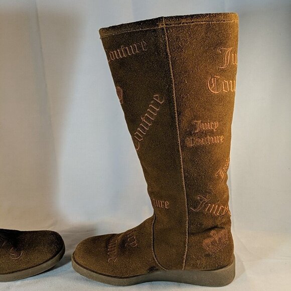 Juicy Couture Brown Faux Suede Moccasin Boots Knee High Tan Embroidered Y2K 8.5 - Picture 9 of 16